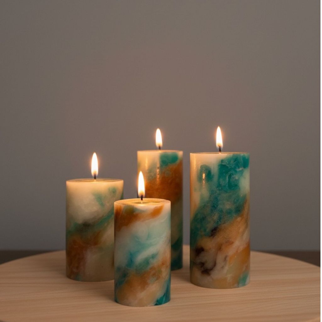 Marmor Kerze «Alpenmoos» | Bienenwachs Zylinder, handgeknetet