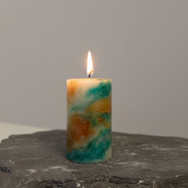 Marmor Kerze «Alpenmoos» | Bienenwachs Zylinder, handgeknetet S