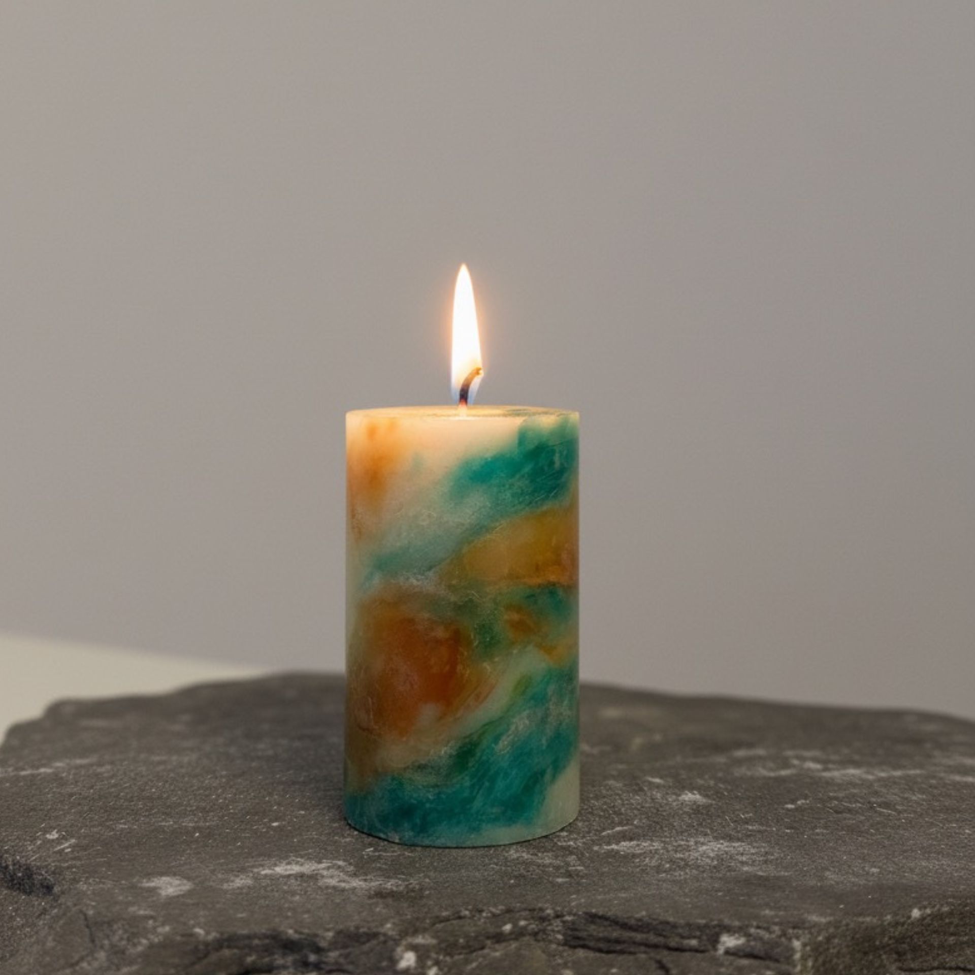 Marmor Kerze «Alpenmoos» | Bienenwachs Zylinder, handgeknetet S