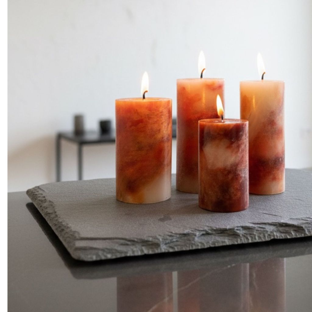 Marmor Kerze "Ockerfelsen" | Bienenwachs Zylinder, handgeknetet