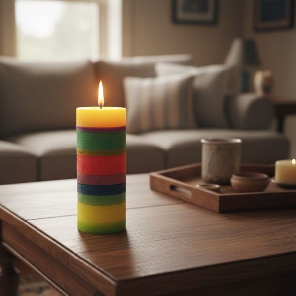 Recycling Wachs Scheiben Kerze «Turm» im Wohnzimmer