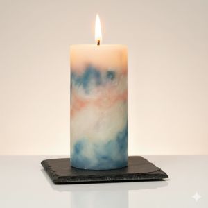 MARMOR KERZE «ZÜRICHS BLAUE STUNDE» | BIENENWACHS ZYLINDER, HANDGEKNETET blau