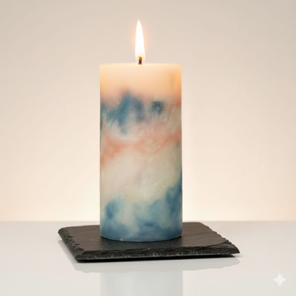 MARMOR KERZE «ZÜRICHS BLAUE STUNDE» | BIENENWACHS ZYLINDER, HANDGEKNETET blau