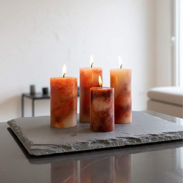 MARMOR KERZE «OCKERFELSEN» | BIENENWACHS ZYLINDER, HANDGEKNETET